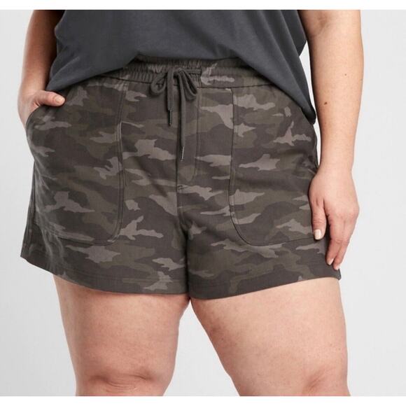 NWT Athleta Sz 26 Green “Camo Farallon Short” Drawstring Elastic Waist Pockets - Picture 1 of 9